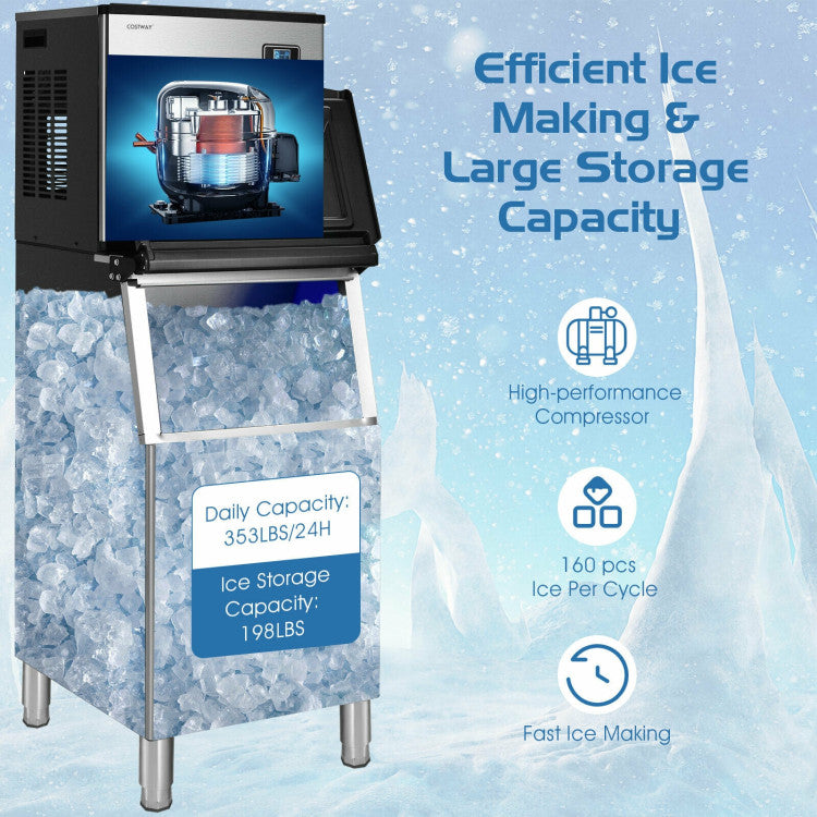 Máquina de hacer hielo comercial de 353 lbs/24H con depósito de 198 lbs