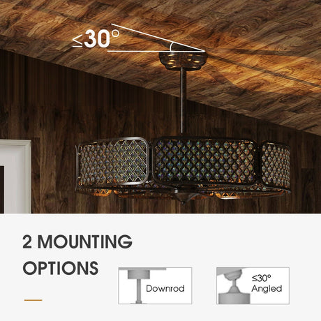 Ventilador de techo con jaula de 30 pulgadas con pantalla de lámpara de cristal y 6 portalámparas