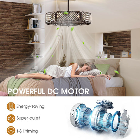 Ventilador de techo con jaula de 30 pulgadas con pantalla de lámpara de cristal y 6 portalámparas