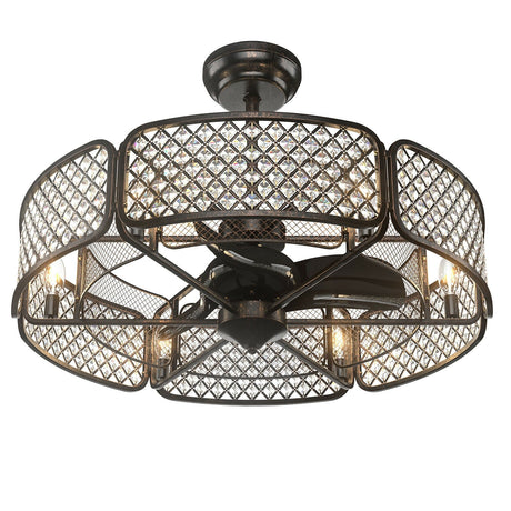 Ventilador de techo con jaula de 30 pulgadas con pantalla de lámpara de cristal y 6 portalámparas