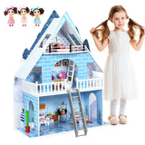 Casa de muñecas de madera de 3 pisos con juego de simulación con muebles y muñeca, regalo para mayores de 3 años