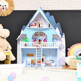 Casa de muñecas de madera de 3 pisos con juego de simulación con muebles y muñeca, regalo para mayores de 3 años