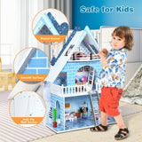 Casa de muñecas de madera de 3 pisos con juego de simulación con muebles y muñeca, regalo para mayores de 3 años