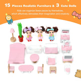 Casa de muñecas de madera de 3 pisos con juego de simulación con muebles y muñeca, regalo para mayores de 3 años