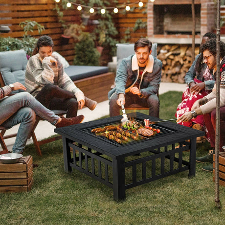 Hoguera cuadrada para exteriores 3 en 1 de 32 pulgadas con parrilla de barbacoa y funda impermeable para camping