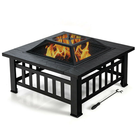Hoguera cuadrada para exteriores 3 en 1 de 32 pulgadas con parrilla de barbacoa y funda impermeable para camping