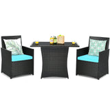 Conjunto de muebles de ratán para patio de 3 piezas con cojín y reposabrazos de sofá