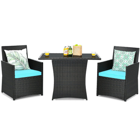 Conjunto de muebles de ratán para patio de 3 piezas con cojín y reposabrazos de sofá