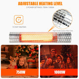 Calentador eléctrico para interior y exterior de 1500 W con 2 ajustes de potencia - Plateado