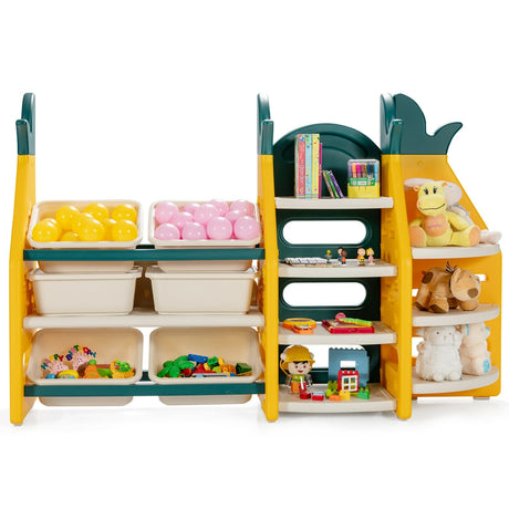 Organizador de almacenamiento de juguetes para niños 3 en 1 con estante de esquina para libros