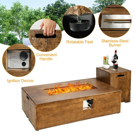 Juego de mesa de pozo de fuego de propano para exteriores de 2 piezas