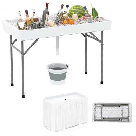 Mesa plegable enfriadora de hielo de 4 pies, mesa con cubo de hielo portátil con fregadero grande - Blanca