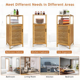 Mueble de almacenamiento de baño de bambú con puerta y estante, esquinero