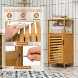 Mueble de almacenamiento de baño de bambú con puerta y estante, esquinero
