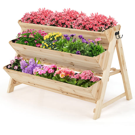 Jardinera elevada vertical de madera de 3 niveles con estante de almacenamiento