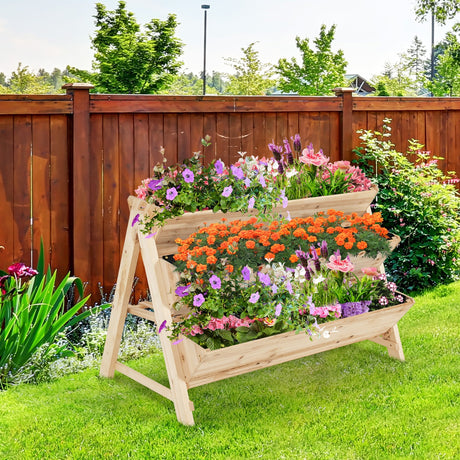 Jardinera elevada vertical de madera de 3 niveles con estante de almacenamiento