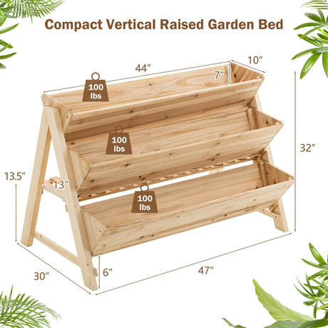Jardinera elevada vertical de madera de 3 niveles con estante de almacenamiento