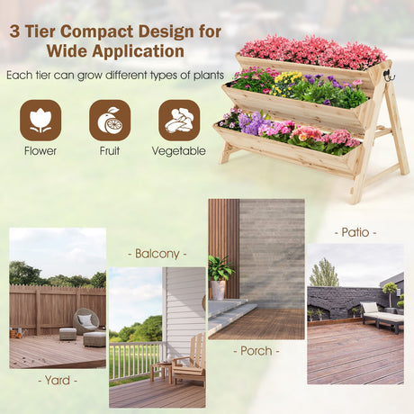 Jardinera elevada vertical de madera de 3 niveles con estante de almacenamiento