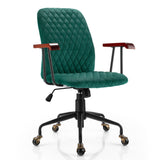Sillón de oficina de terciopelo con reposabrazos de madera