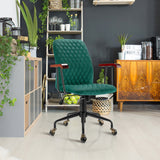 Sillón de oficina de terciopelo con reposabrazos de madera