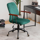 Sillón de oficina de terciopelo con reposabrazos de madera