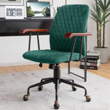 Sillón de oficina de terciopelo con reposabrazos de madera
