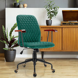 Sillón de oficina de terciopelo con reposabrazos de madera