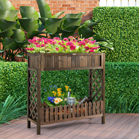 Cama de jardín elevada de madera de 2 niveles para verduras y frutas