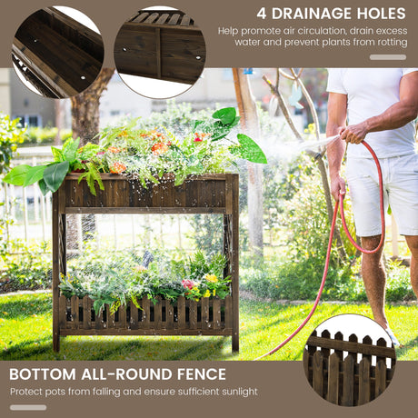 Cama de jardín elevada de madera de 2 niveles para verduras y frutas