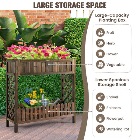 Cama de jardín elevada de madera de 2 niveles para verduras y frutas