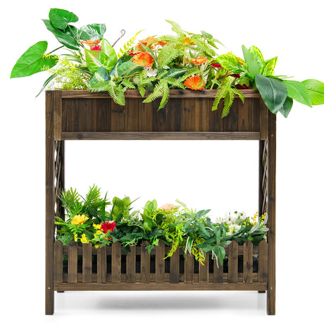 Cama de jardín elevada de madera de 2 niveles para verduras y frutas