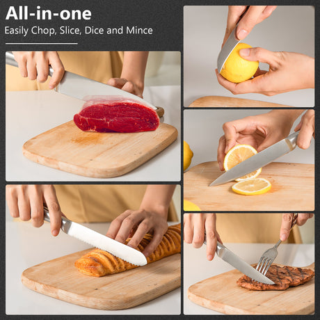 Juego de 16 cuchillos de cocina de acero inoxidable con afilador