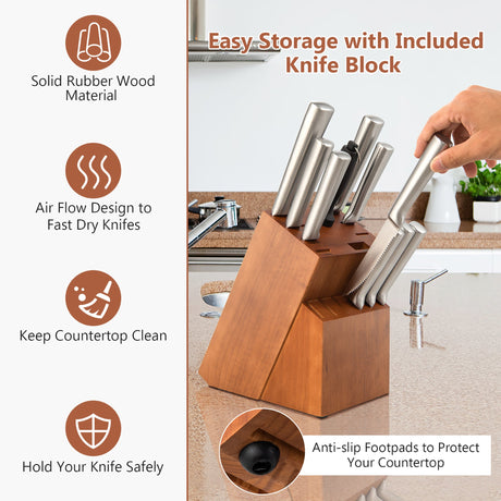 Juego de 16 cuchillos de cocina de acero inoxidable con afilador