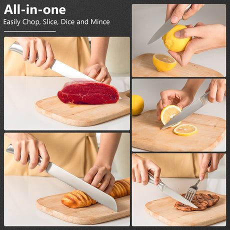 Juego de Cuchillos de Cocina de 14 Piezas Juego de Bloques de Cuchillos de Acero Inoxidable con Afilador