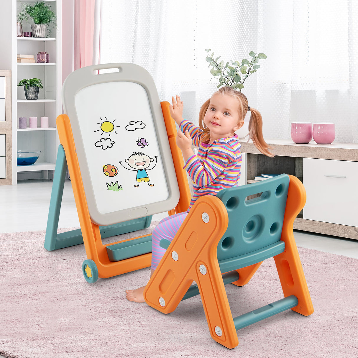 Set de caballete de arte ajustable en altura para niños con silla