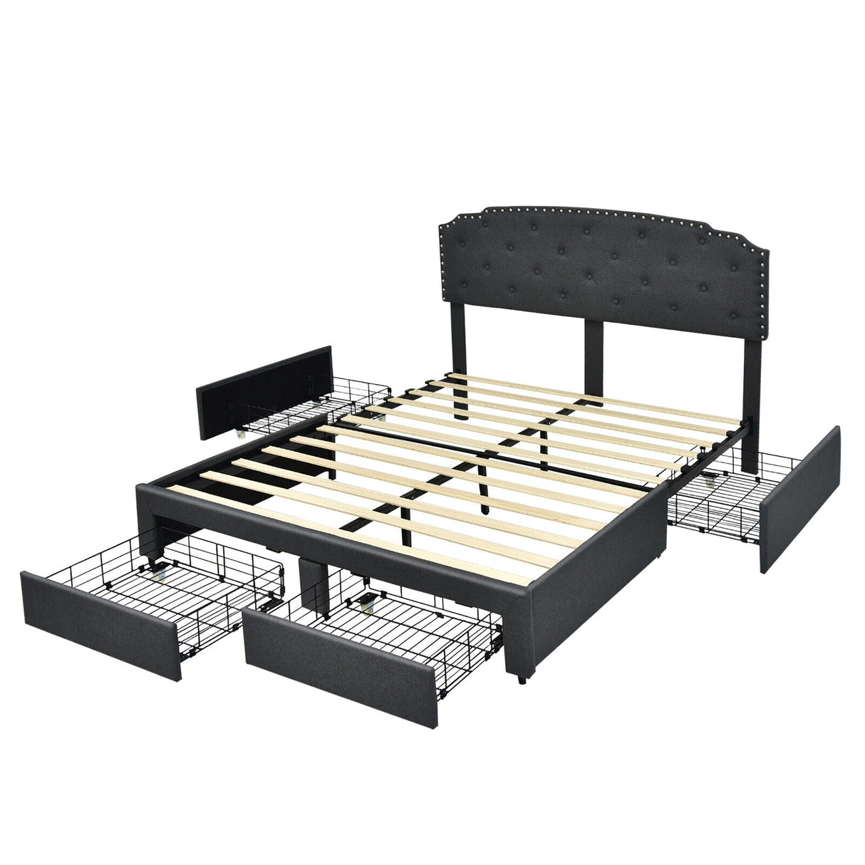 Base de cama de plataforma con 4 cajones de almacenamiento y cabecero ajustable