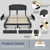 Base de cama de plataforma con 4 cajones de almacenamiento y cabecero ajustable