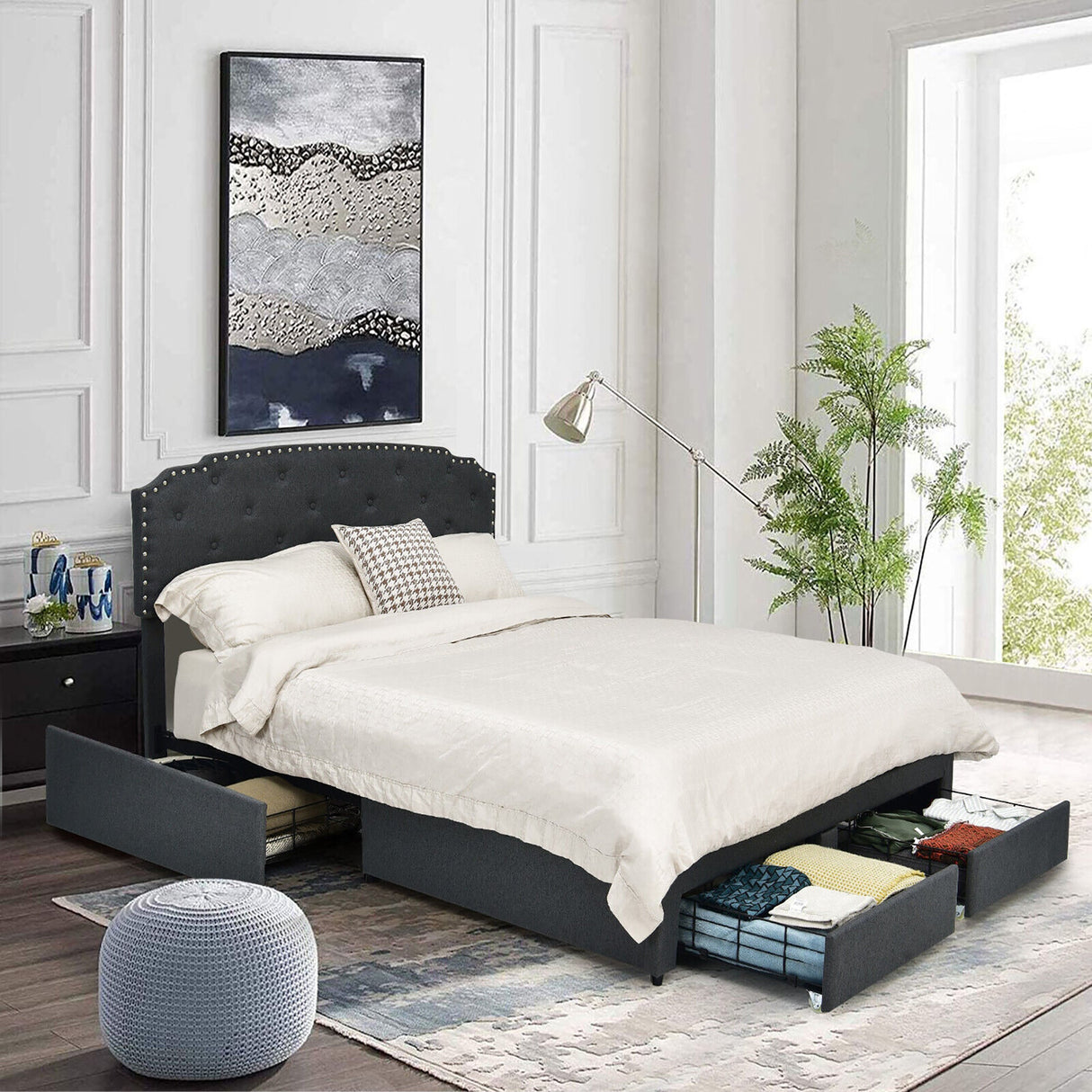 Base de cama de plataforma con 4 cajones de almacenamiento y cabecero ajustable