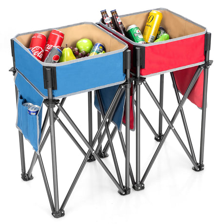 2 Mesas de Camping Plegables con Fregadero de Almacenamiento de Gran Capacidad para Picnic