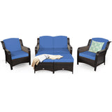 5 Pieces Patio Rattan Sofa Set with Cushion and Ottoman
