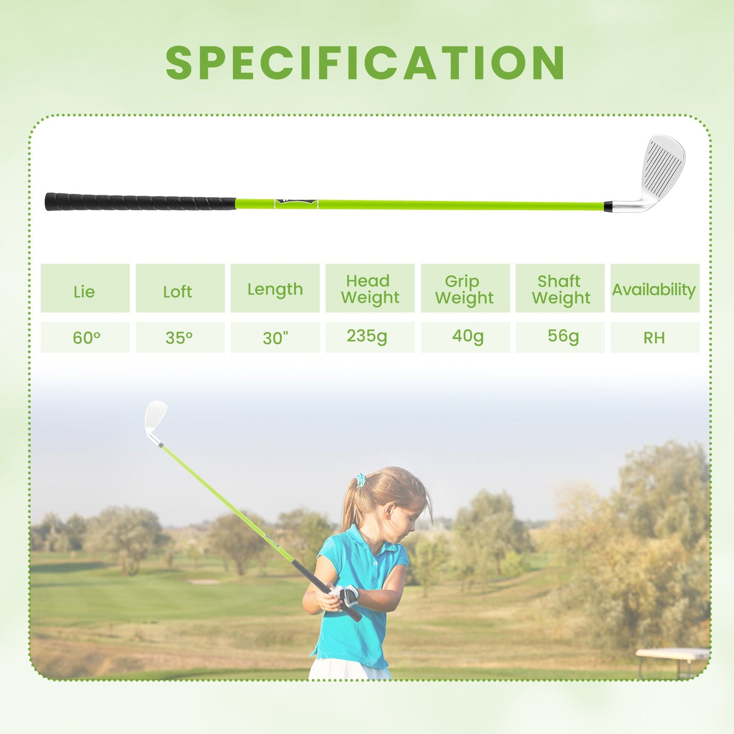 Palo de Golf Individual de Oro para Niños y Niñas con Varilla de Fibra de Vidrio y Funda