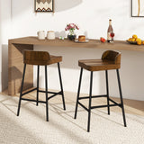 Industrial 24.5 Inches Bar Stool with Backrest and Saddle Seat-Rustic Brown