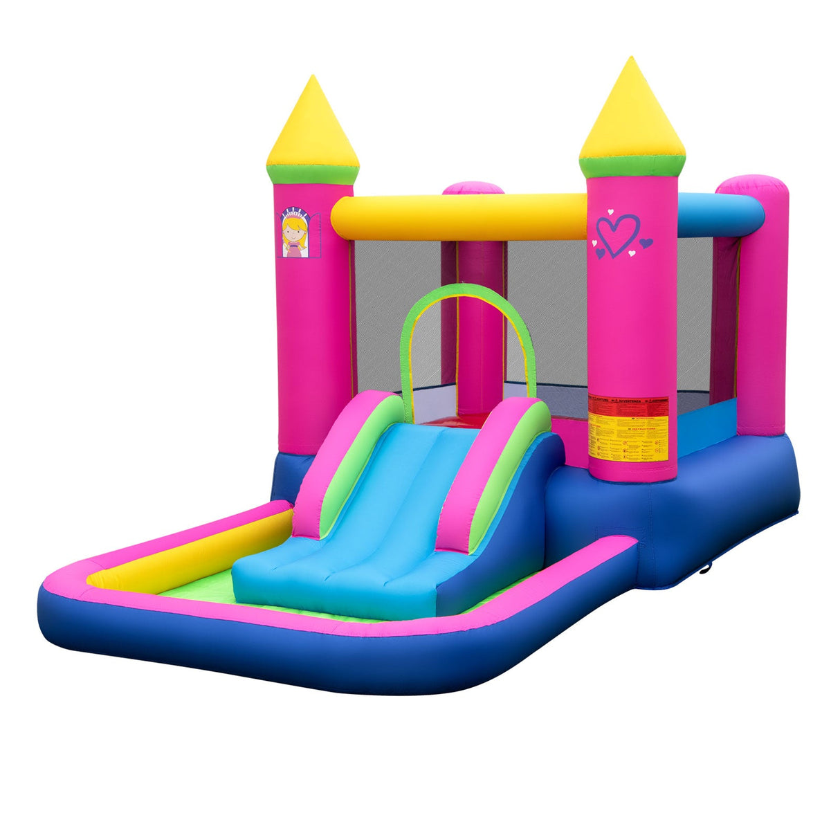 Casa de rebote inflable 4 en 1 para niños, castillo inflable con temática de princesa