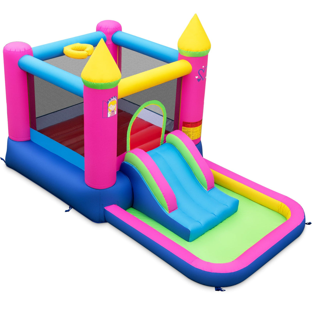Casa de rebote inflable 4 en 1 para niños, castillo inflable con temática de princesa