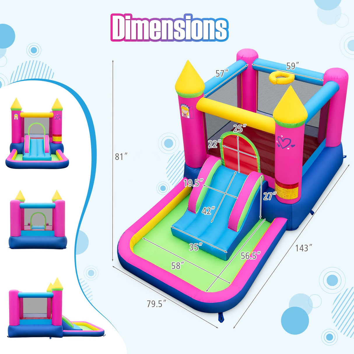 Casa de rebote inflable 4 en 1 para niños, castillo inflable con temática de princesa