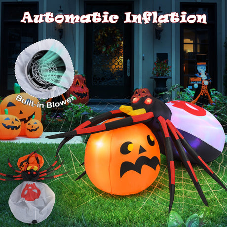 Araña inflable de 1.5 x 1.4 metros con calabaza y luz giratoria
