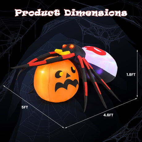Araña inflable de 1.5 x 1.4 metros con calabaza y luz giratoria