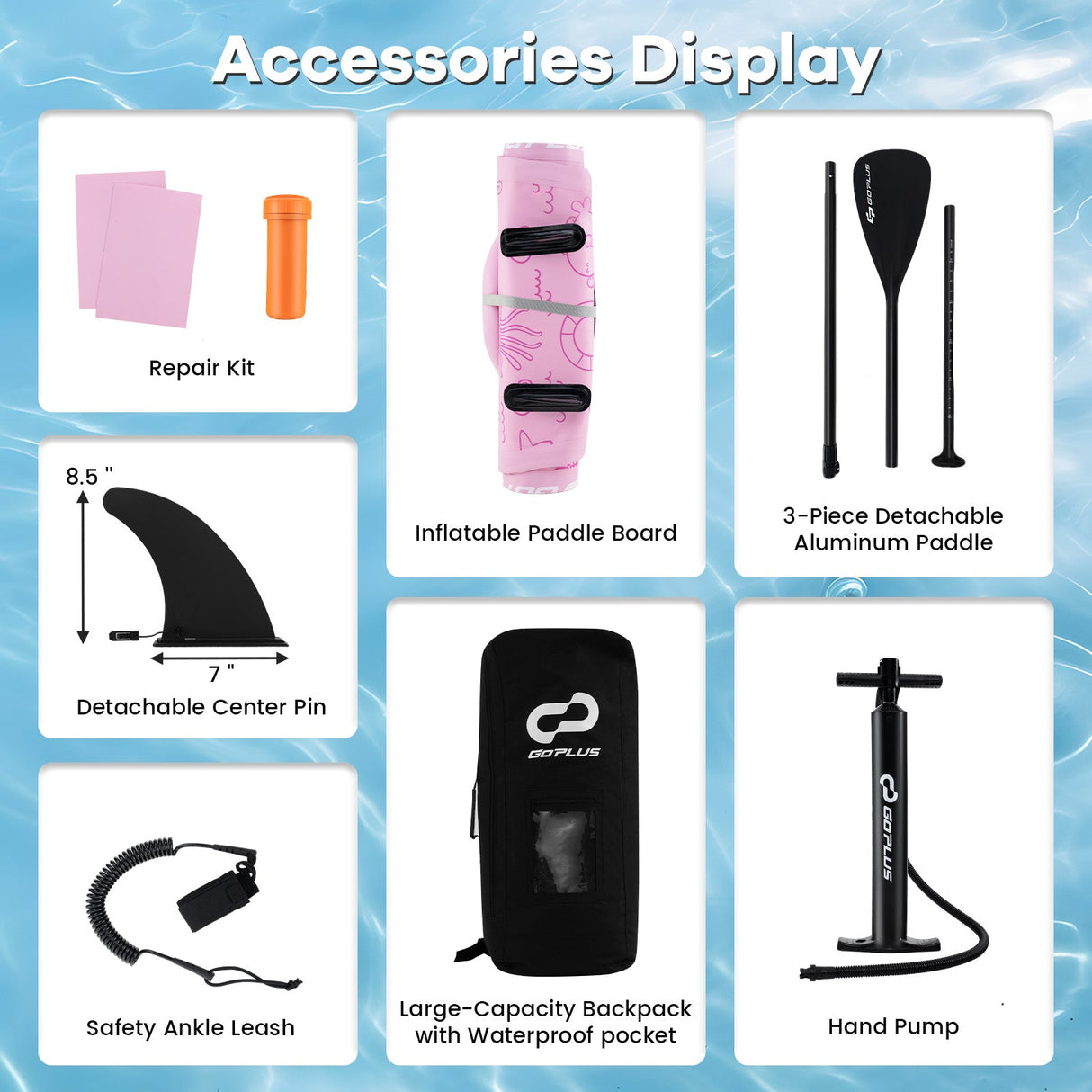 Tabla de paddle surf inflable (iSUP) y accesorios con 3 quillas y mochila