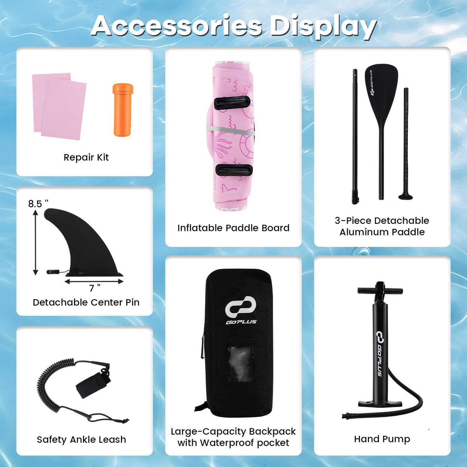 Tabla de paddle surf inflable (iSUP) y accesorios con 3 quillas y mochila