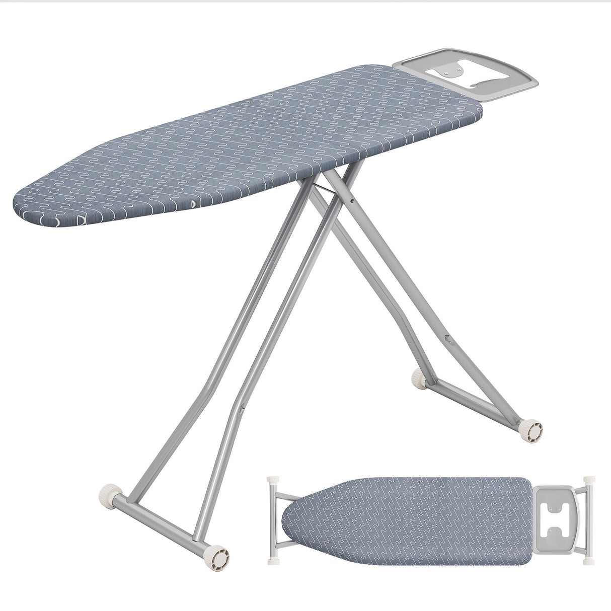 Tabla de planchar con apoya plancha y funda extraíble de color gris plata